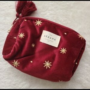 NWT Sézane Bordeaux Embroidered Velvet Bag